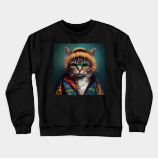 Cat wearing colorful jacket, hat and glasses Crewneck Sweatshirt